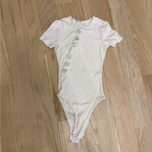 The Line By K Cream Ribbed Bodysuit